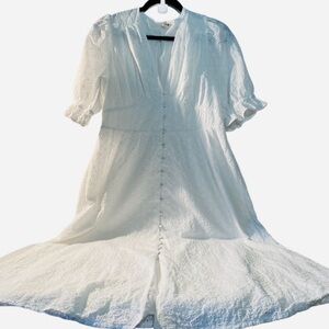 Boden White Eyelet Lace 100% Cotton Short Sleeve Empire Waist Midi Dress Size 8